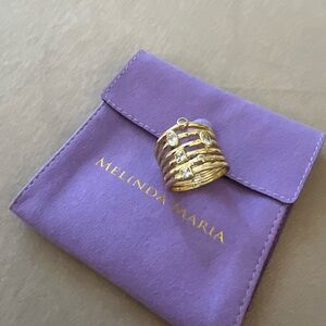 Melinda Maria Gold Ring with White Diamondette Stones 9 NWOT